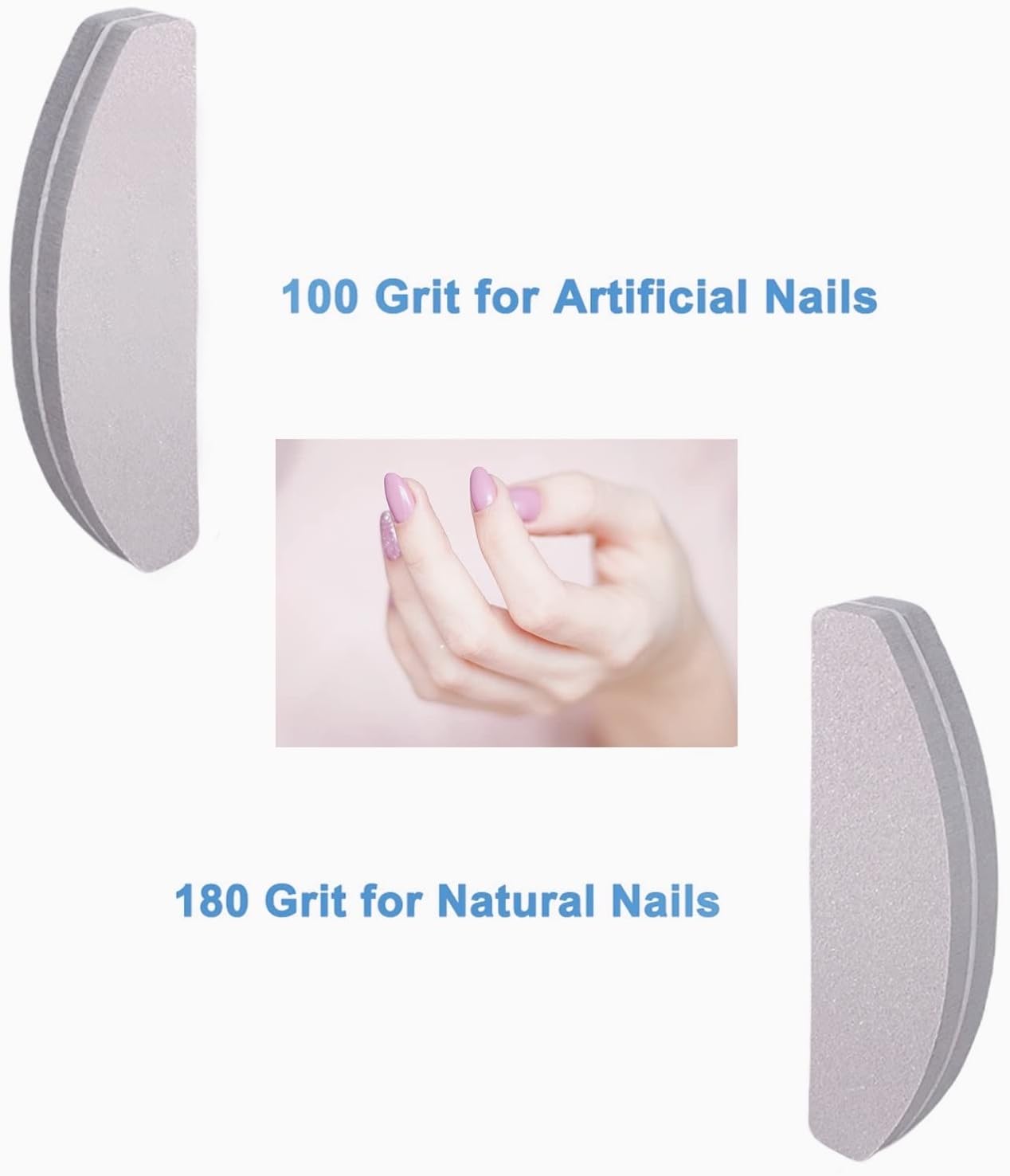 20 PCs Nail Buffers, Double Sided Nail Files Buffer Blocks 100/180 Grit Portable Washable Sanding Buffing File Arc Shape (Grey)