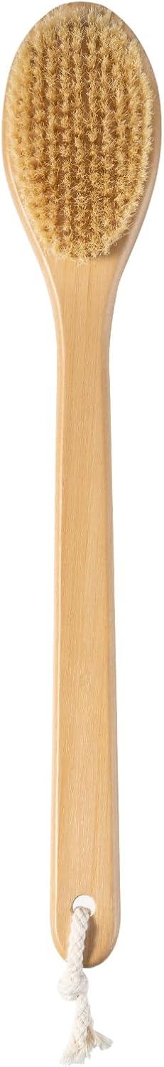 Bamboo Long Handle Back Scrubber Brush,Dry Body Scrubber for Dry Skin, Blood Circulation, Cellulite Treatment,Dry Brush Suitable for All Kinds of Skin with Soft and Stiff Bristles