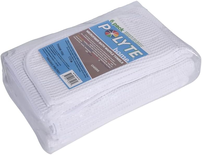 POLYTE Oversize, 60 x 30 in., Quick Dry Lint Free Microfiber Bath Towel Set, 6 Piece (Waffle Weave)