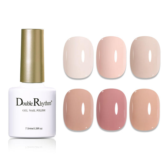 Double Rhythm Gel Polish Set of 6 Colors Baby Light Pastel Milky Gel Polish Starter Kit Art DIY Salon Home (Natural Neutral Nude Pink,Kit 28)