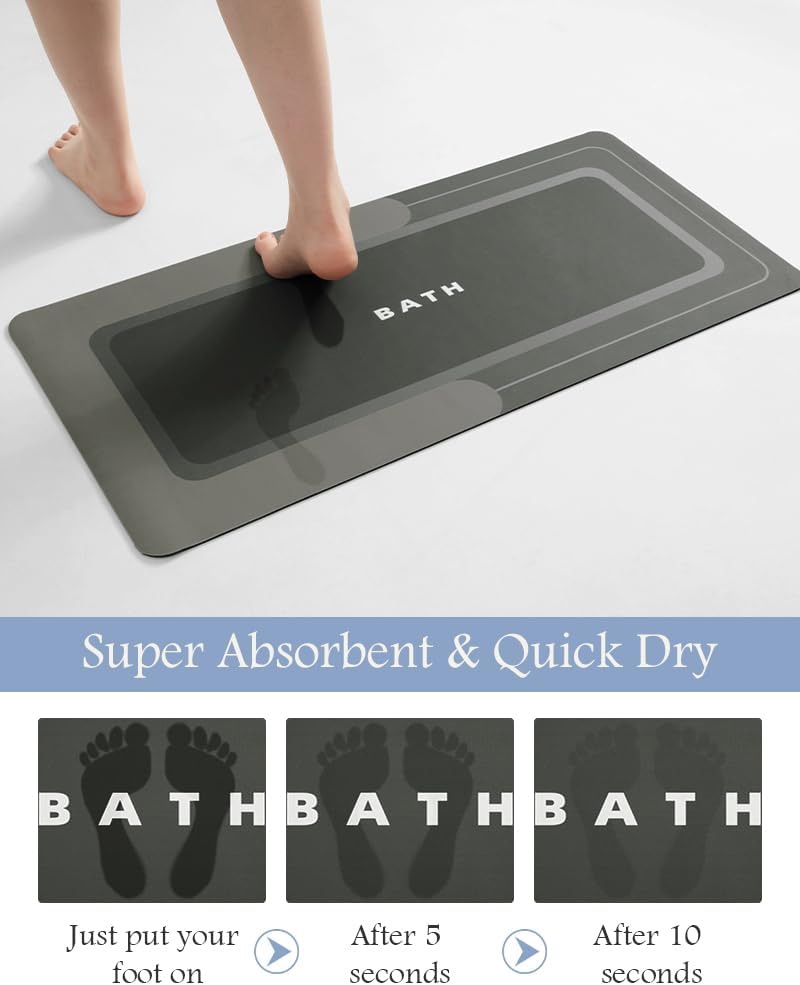 MontVoo-Bath Mat Rug Long Non Slip Super Absorbent Bathroom Runner Stain Resistant Quick Dry Thin Bathroom Mat Fit Under Door-17"x70",Darkgrey