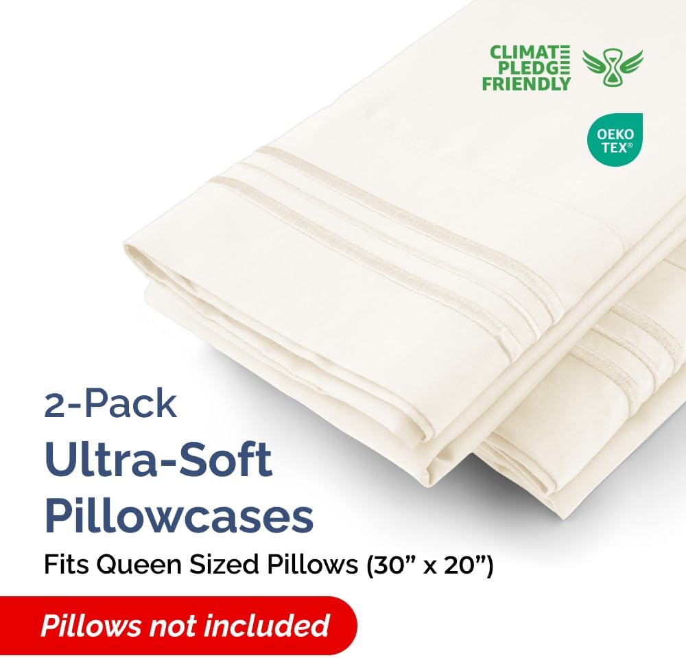 Queen Pillow Cases Set of 2 - Ultra Soft Hotel Quality Pillowcase Covers - Comfy, Cozy & Wrinkle Free - Shrinkage, Stain & Fade Resistant - Machine Washable Pillow Protectors - 2 Piece Set - Off White