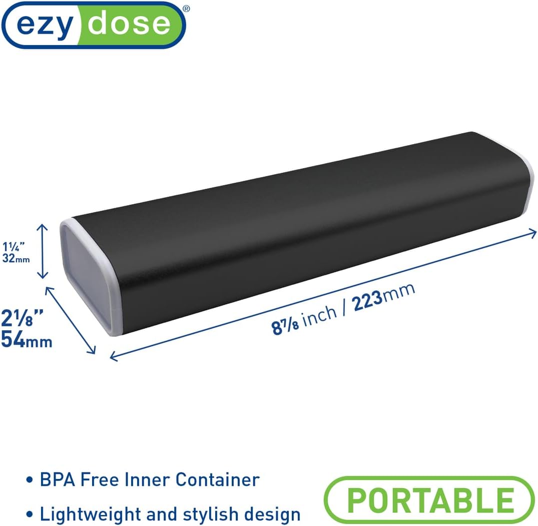 EZY DOSE Slide Pill Organizer, Stylish Medication Storage Case with Durable BPA-Free Plastic with Aluminum Exterior, Large 7-Day Weekly Compartments, Tablets, Vitamins, Compact, 9-Inch, Black