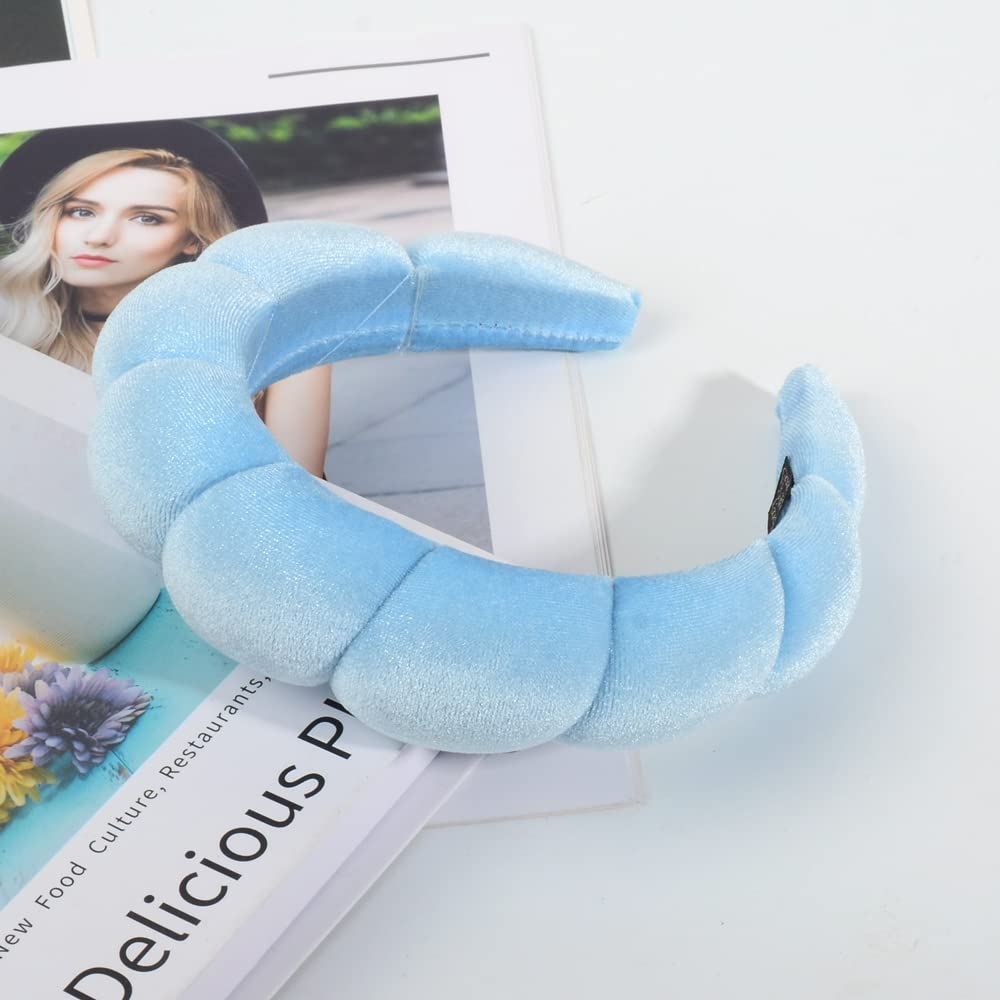 Luckybear Spa Headband for Washing Face, Velvet Makeup Headband with Face Wash Wristbands - Blue
