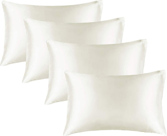 BEDELITE Satin Pillowcase for Hair and Skin, Super Soft Similar to Silk Pillow Cases 4 Pack with Envelope Closure, Cooling Pillowcases for Women Men (20"x36" King Size, Ivory)