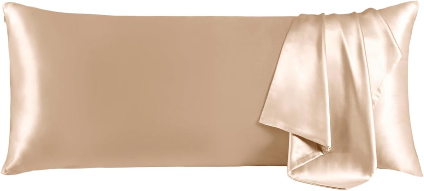 THXSILK 100% Mulberry Silk Body Pillowcase for Hair and Skin Health, Soft and Smooth Pillowcase with Hidden Zipper, Both Sides Premium Grade 6A+ Silk, 1pc (Body Size 20"x54", Beige)