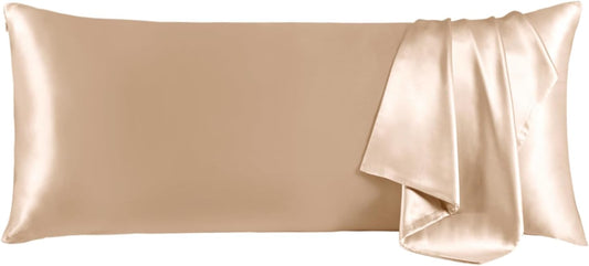 THXSILK 100% Mulberry Silk Body Pillowcase for Hair and Skin Health, Soft and Smooth Pillowcase with Hidden Zipper, Both Sides Premium Grade 6A+ Silk, 1pc (Body Size 20"x54", Beige)