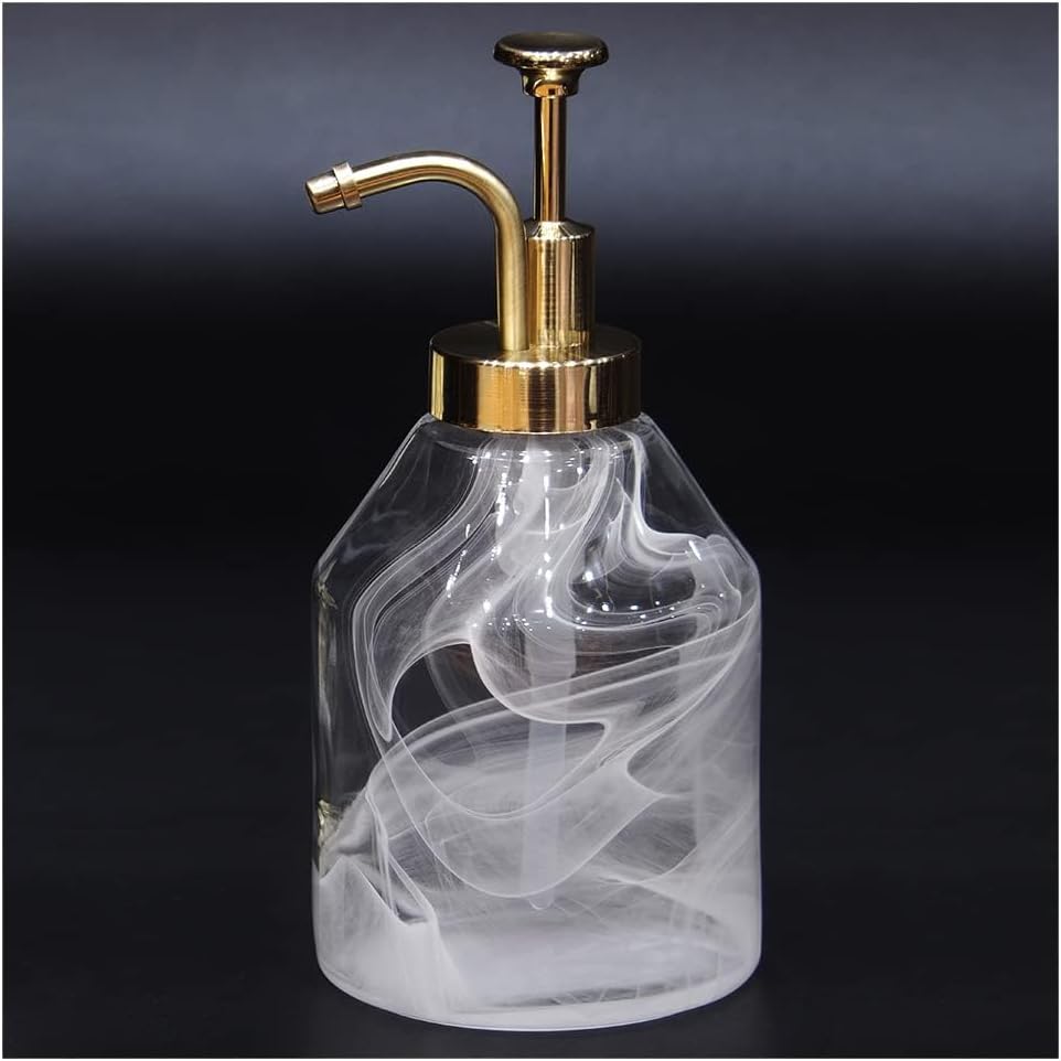 Glass Soap Dispenser for Kitchen and Bathroom Counter, 375ml/12.7 Oz Unique 3D White Smog Thick Glass Hand Soap Bottle with Smooth Action Rust-Free ABS Pump, Kitchen Dish Soap Dispenser (White)