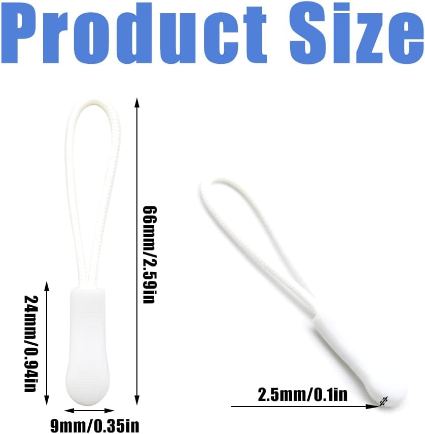 Ruidee 50 Pieces Zipper Pulls Zipper Tabs Zipper Pull Cord Extender Replacement Zipper Pulls for Backpacks, Jackets, Luggage, Purses, Handbags（White）