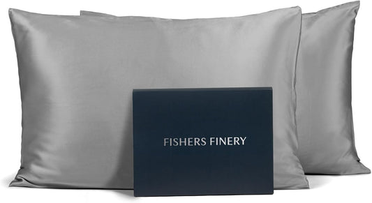 Fishers Finery 25mm 100% Pure Mulberry Silk Pillowcase 2 Pack (Silver Queen 2 Pack)