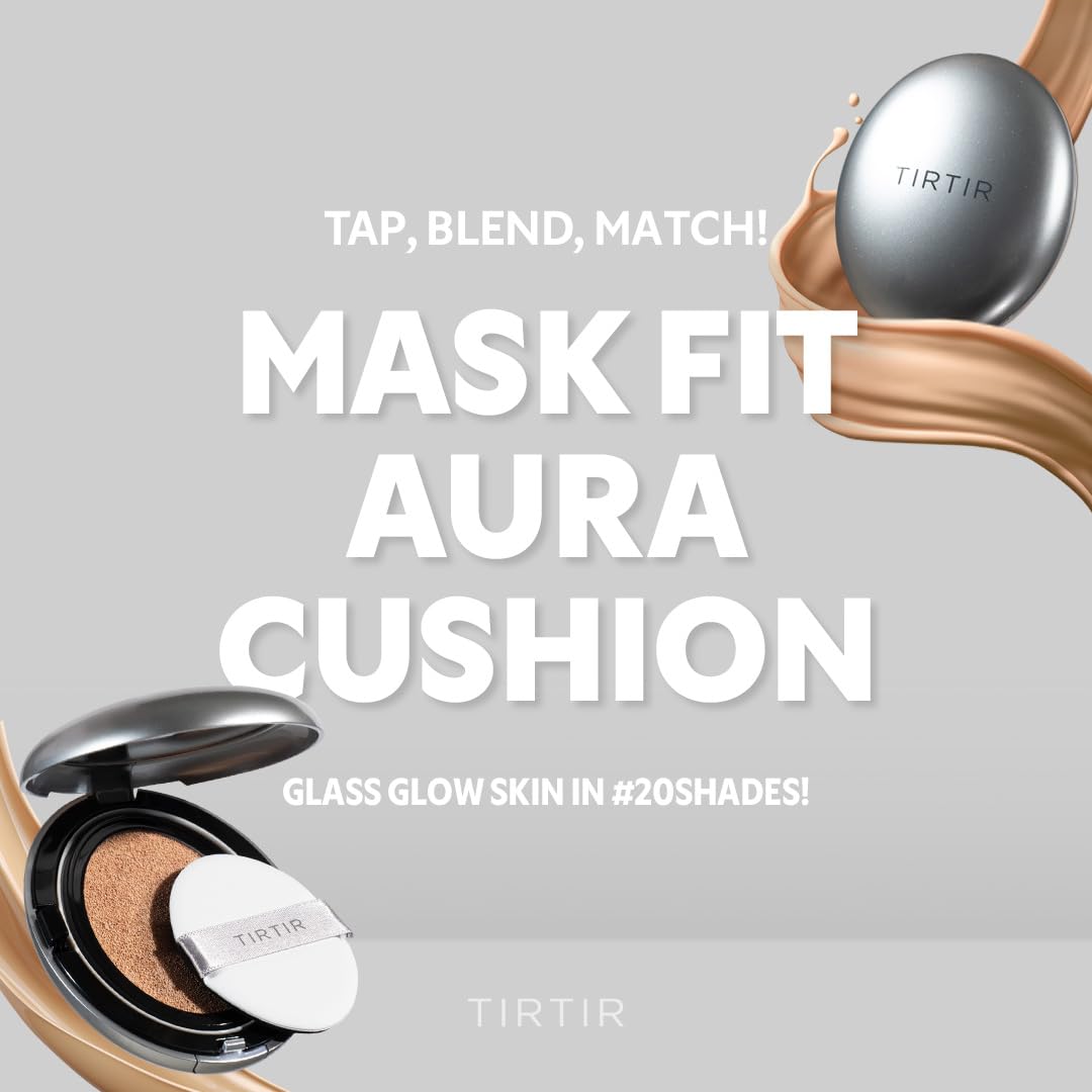 TIRTIR Mask Fit Aura Silver Cushion Foundation | Semi-glow Finish, Natural Coverage, Moisturizing, Lightweight, Korean cushion foundation (#21C Cool Ivory, Full Size, 0.63 Fl Oz)