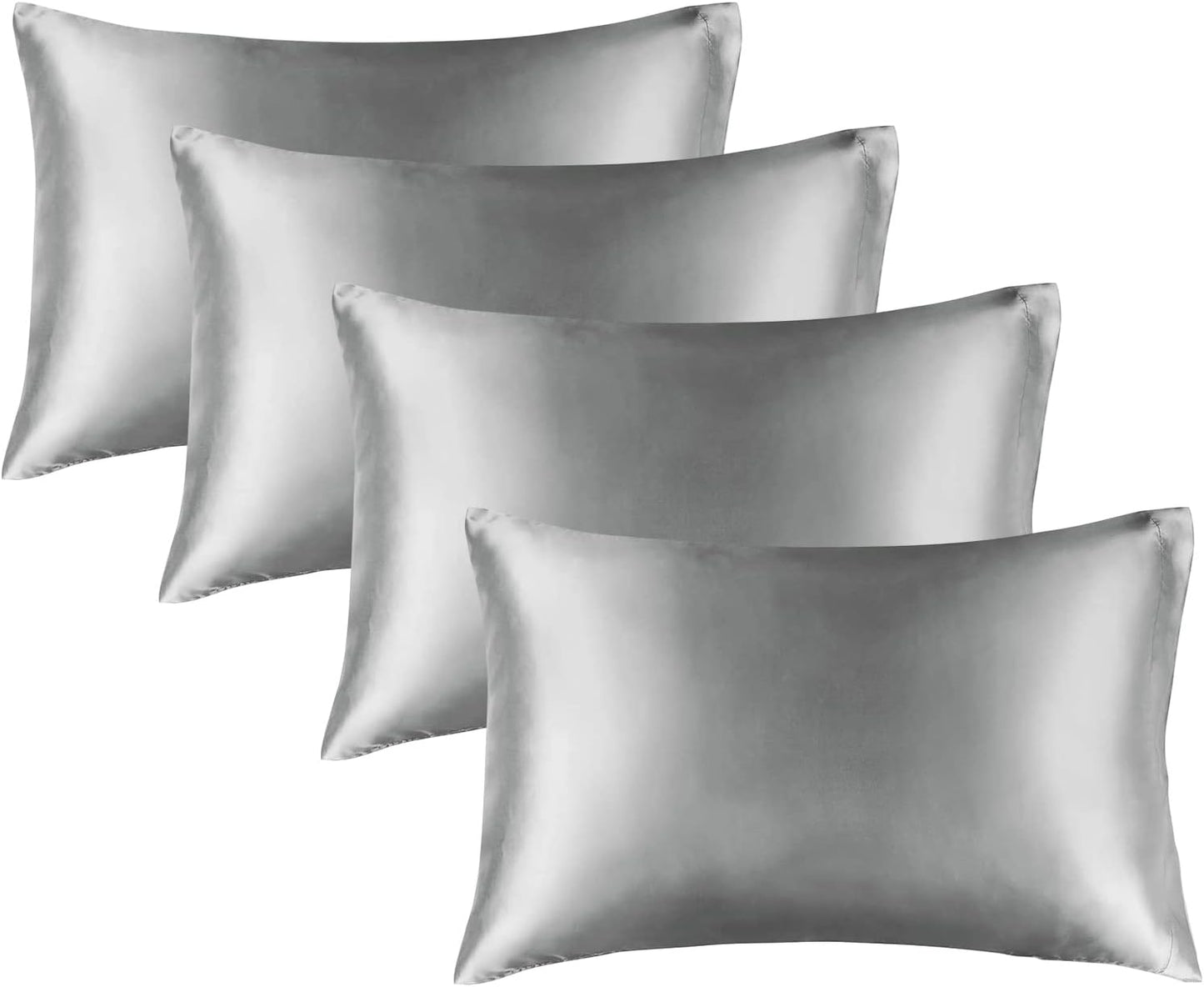 BEDELITE Satin Pillowcase for Hair and Skin, Super Soft Similar to Silk Pillow Cases 4 Pack with Envelope Closure, Cooling Pillowcases for Women Men (20"x40" King Size, Grey)