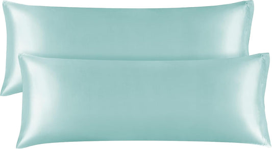 BEDELITE Satin Body Pillow Cover 2 Pack, Super Soft and Cooling Body Pillow Pillowcase for Hair and Skin, Breathable Silky Full Long Pillowcase Cover(20"x54", Blue Grey)
