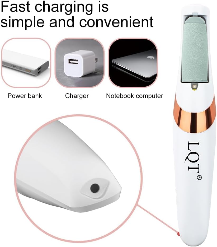 LQT® Electric Foot File – Rechargeable Callus Remover for Hard, Cracked Skin – at-Home Pedicure Kit for Smooth Feet (Men & Women) (White)