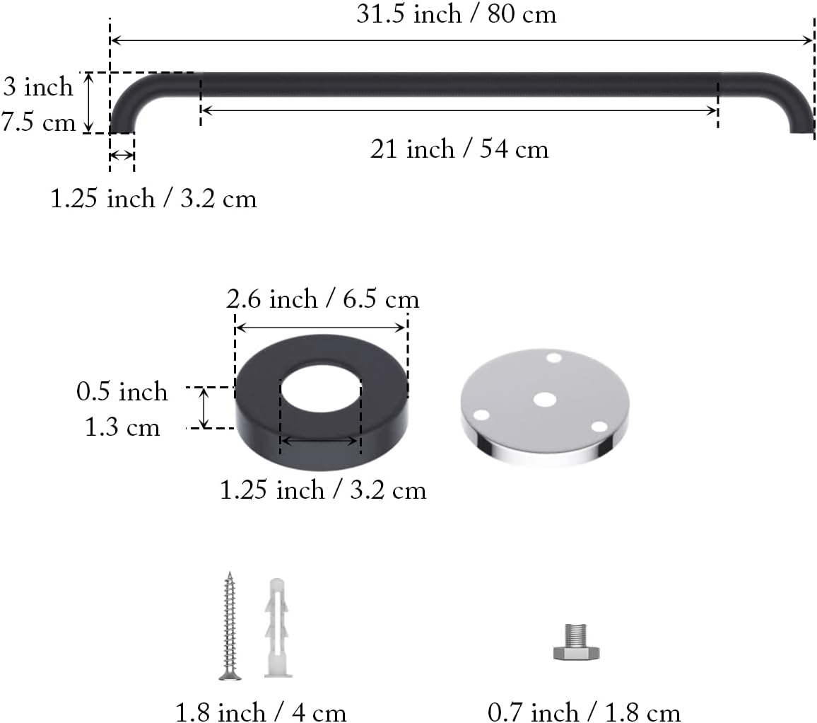 2 Pack 32 Inch Anti Slip Shower Grab Bar Oil Rubbed Black 1.25" Diameter, Munzong Bathroom Grab Bar, Knurled Bathroom Balance Bar,Safety Hand Rail Support Handicap Elderly Senior Assist Bath Handle