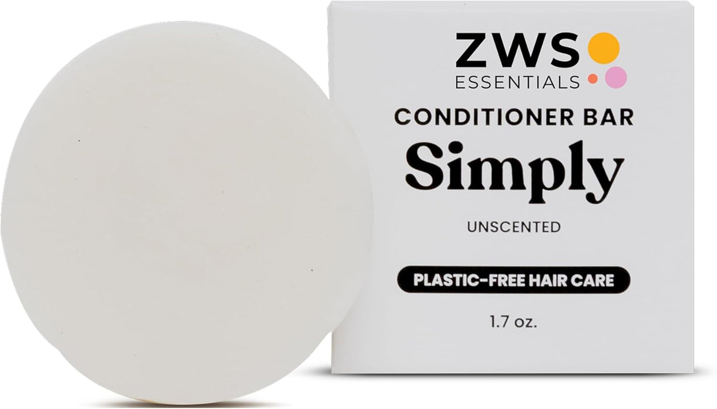 Simply Unscented Conditioner Bar, Vegan Solid Hair Conditioner for Sensitive Scalps & Fragrance-Free Care, Zero Waste, Travel-Friendly