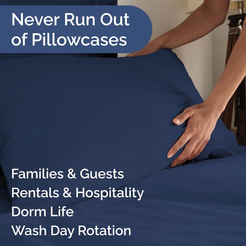 Standard Pillow Cases Set of 10 - Ultra Soft Hotel Quality Pillowcase Covers - Comfy, Cozy & Wrinkle Free - Shrink, Stain & Fade Resistant - Machine Washable Pillow Protectors - 10 Pcs Set - Navy Blue