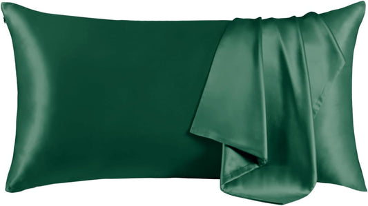 THXSILK Set of 2 100% Mulberry Silk Pillowcase for Hair and Skin, Grade 6A+ Mulberry Silk Pillow Cases Ultra-Soft, Hypoallergenic Pillow Case Cover with Zipper (California King 20"x40", Green)