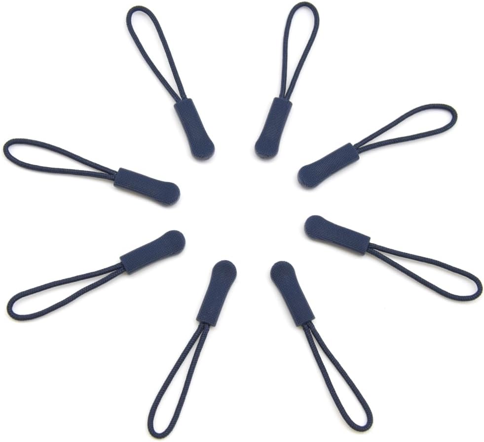 Ruidee 50 Pieces Zipper Pulls Zipper Tabs Zipper Pull Cord Extender Replacement Zipper Pulls for Backpacks, Jackets, Luggage, Purses, Handbags（Dark Blue）