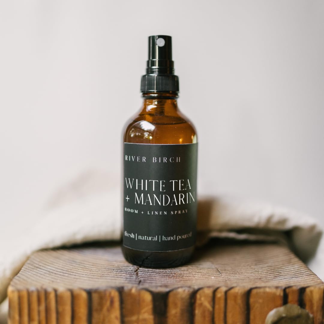 River Birch White Tea + Mandarin Scented Linen and Room Spray | Home Fragrance | 4 oz Glass Amber Bottle | Luxury Signature Scent | Handmade in Texas