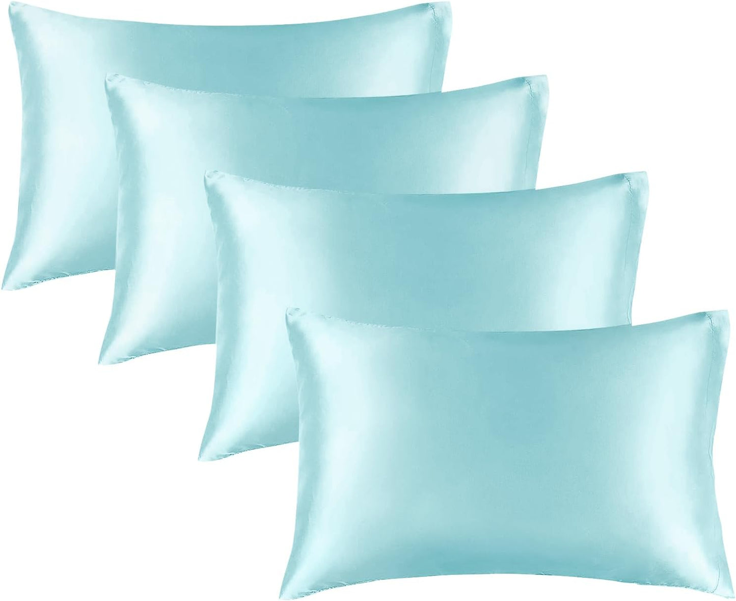 BEDELITE Satin Pillowcase for Hair and Skin, Super Soft Similar to Silk Pillow Cases 4 Pack with Envelope Closure, Cooling Pillowcases for Women Men (20"x36" King Size, Blue)