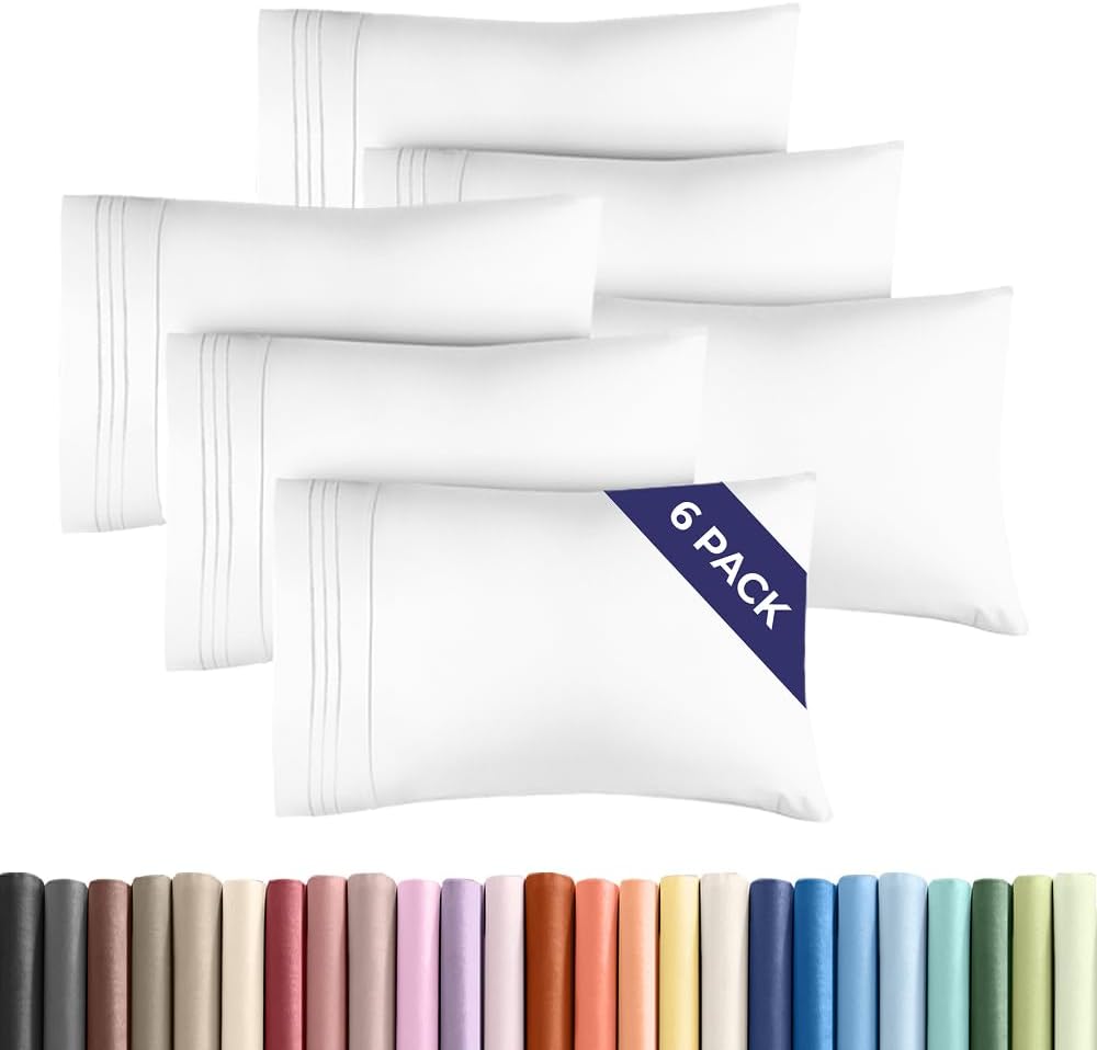 Queen Pillow Cases Set of 6 - Ultra Soft Hotel Quality Pillowcase Covers - Comfy & Wrinkle Free - Shrink, Stain & Fade Resistant - Easy-Care, Machine Washable Pillow Protectors - 6 Piece Set - White