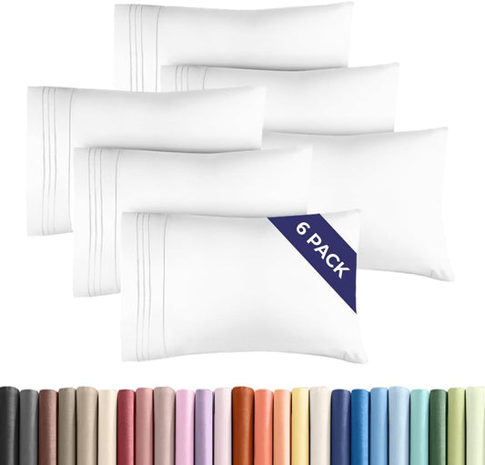 Standard Pillow Cases Set of 6 - Ultra Soft Hotel Quality Pillowcase Covers - Comfy, Cozy & Wrinkle Free - Shrink, Stain and Fade Resistant - Machine Washable Pillow Protectors - 6 Piece Set - White