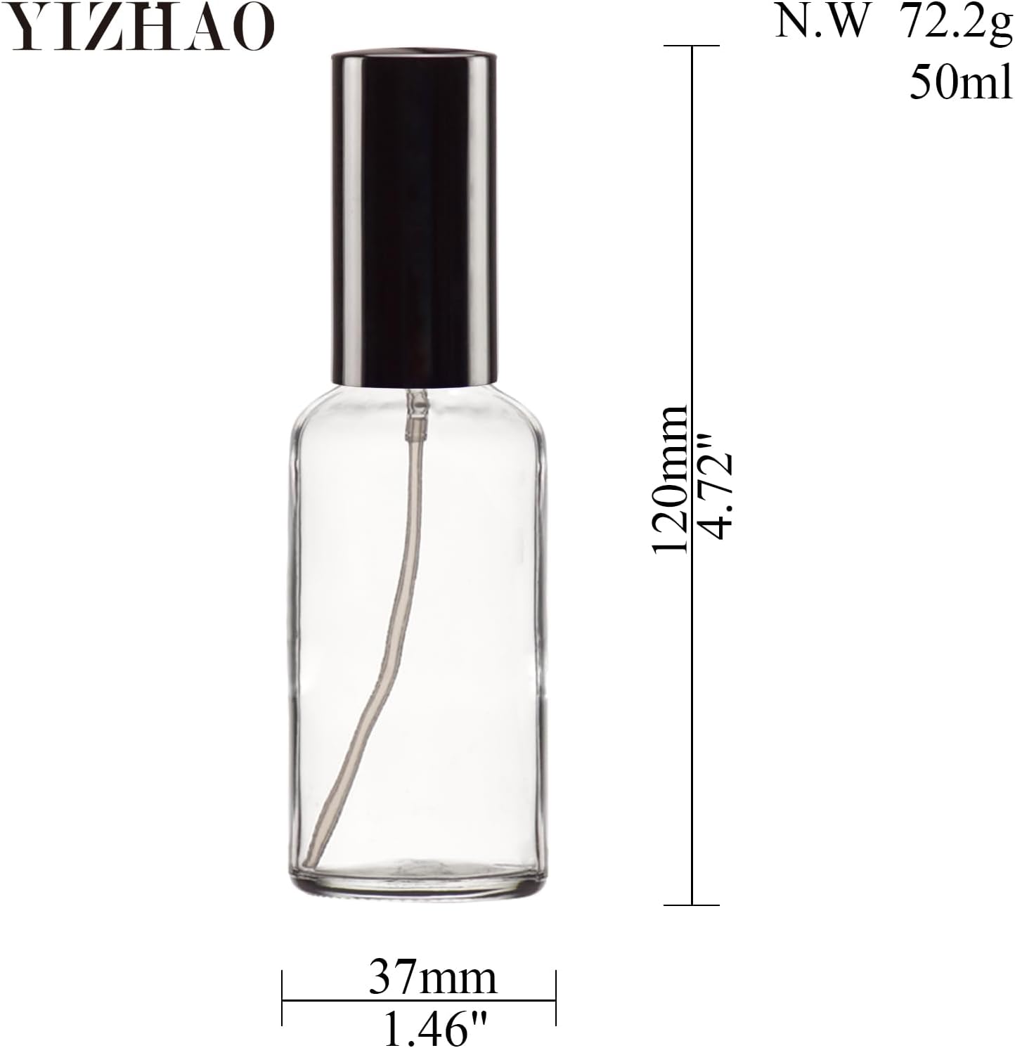YIZHAO Clear Glass Spray Bottles 2oz, with Small Fine Mist Spray, Metal Cap, Refillable for Essential Oil,Travel,Cleaning,Perfume,Aromatherapy,Makeup – 6 Pcs