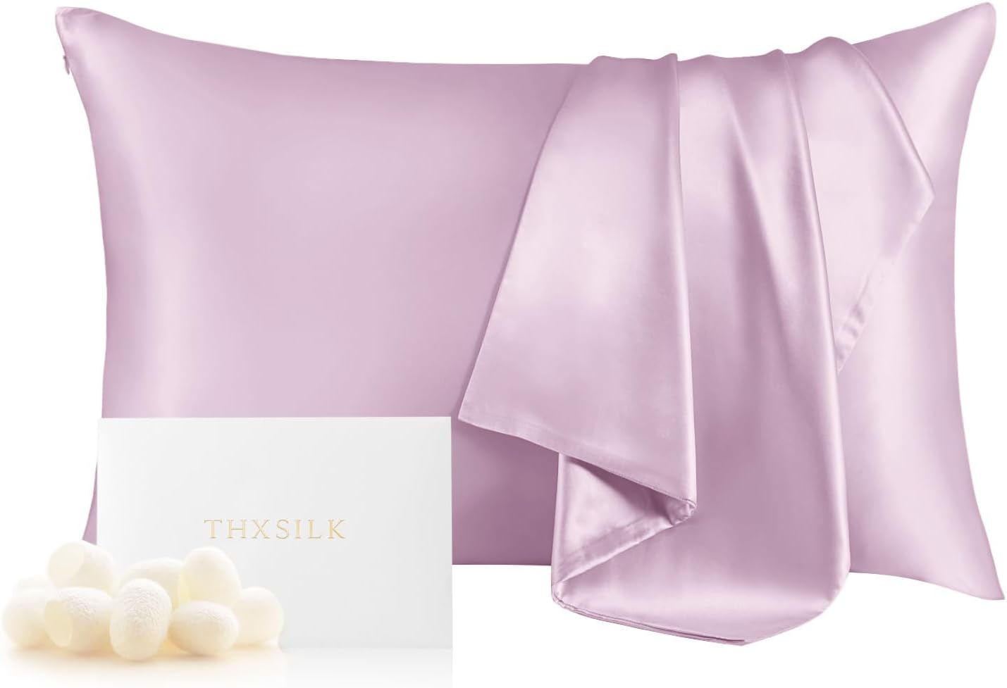 THXSILK 100% Mulberry Silk Pillowcase for Hair and Skin, Grade 6A+ Mulberry Silk Pillow Case Soft and Breathable, Hypoallergenic Pillow Case Cover with Zipper, 1pc (Queen 20"x30", Light Purple)