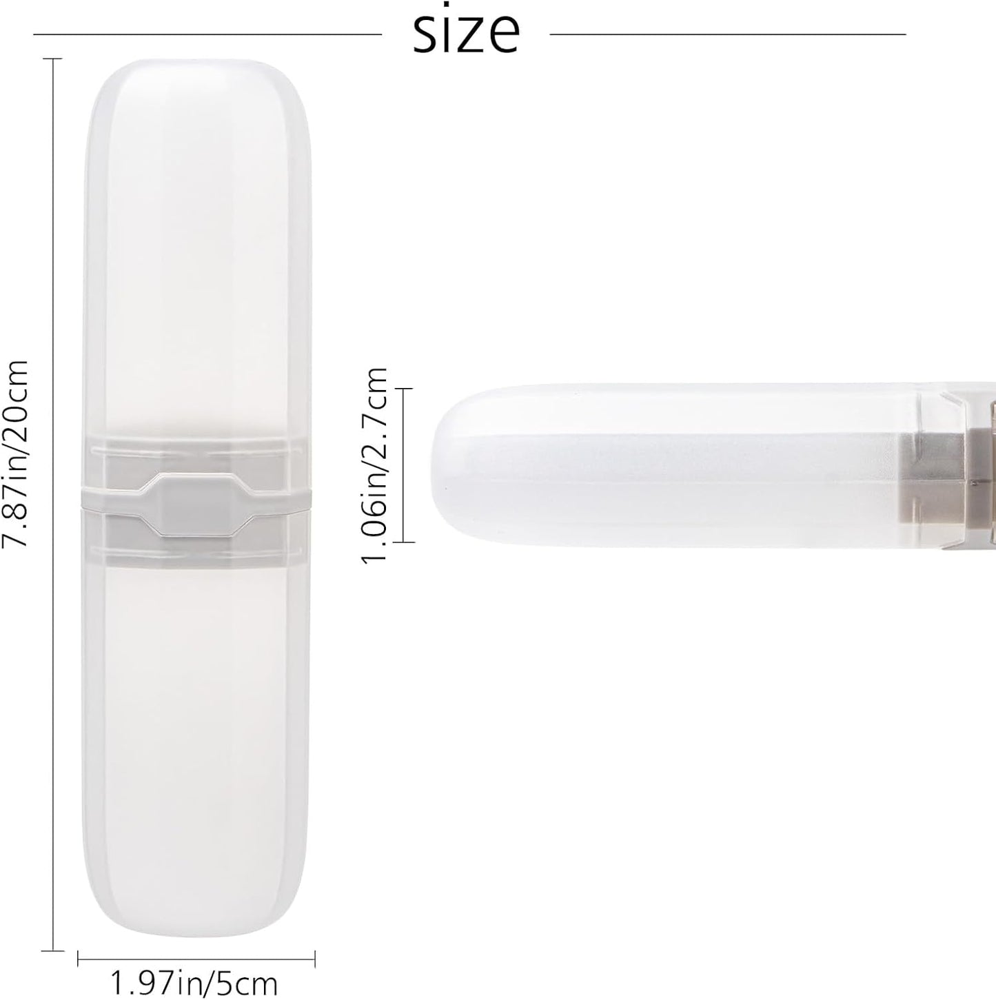 Yeeco Toothbrush Case 2 Packs, Transparent White Toothbrush Travel Case, Plastic Toothbrush Holder Travel, 7.9”×2.1”×1.2” Portable Toothbrush Case for Traveling