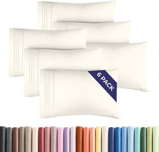 King Pillow Cases Set of 6 - Ultra Soft Hotel Quality Pillowcase Covers - Comfy. Cozy & Wrinkle Free - Shrink, Stain and Fade Resistant - Machine Washable Pillow Protectors - 6 Piece Set - Off White