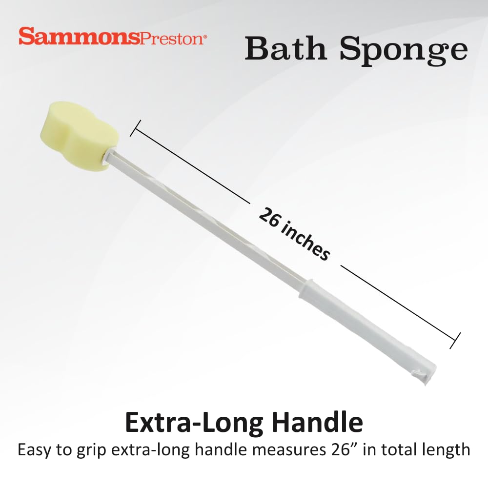 Sammons Preston Bath Sponge, Lightweight Long Handled Washer and Scrubber for Bath and Shower, Extended Reacher Cleaning Aid for Limited Range of Motion, Contour
