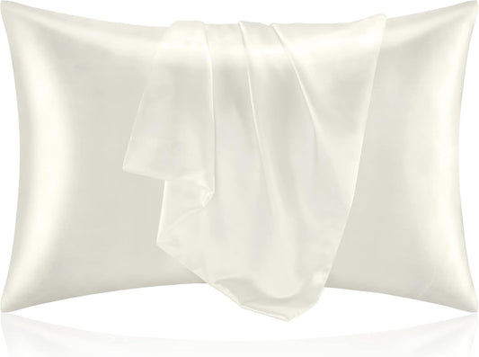 BEDELITE Satin Pillowcase for Hair and Skin, Super Soft and Cooling Similar to Silk Pillow Cases 2 Pack with Envelope Closure, Gift for Women Men(20"x30" Queen Size, Ivory)