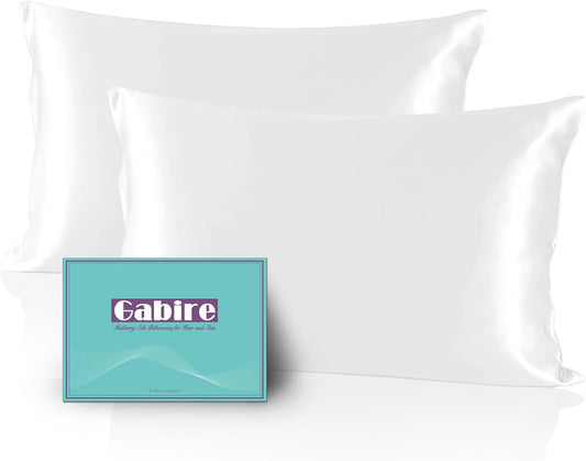 Mulberry Silk Pillow Cases Set of 2, Both Sides Real Silk Pillowcase for Hair and Skin Prevent Acne Pillowcase Organic Silk Pillowcases 2 Pack with Hidden Zipper, White, Standard (20"×26")