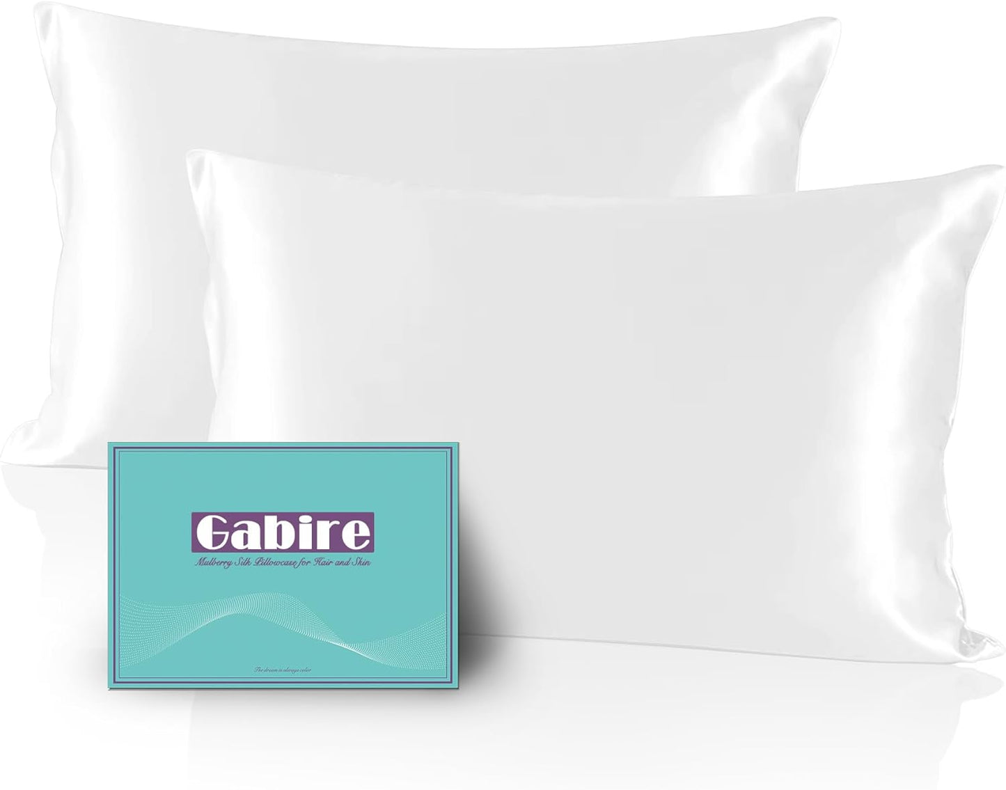 Mulberry Silk Pillow Cases Set of 2, Both Sides Real Silk Pillow Cases for Hair and Skin Cool Pillowcases Organic Silk Pillowcase 2 Pack with Hidden Zipper, White, King (20"×36")