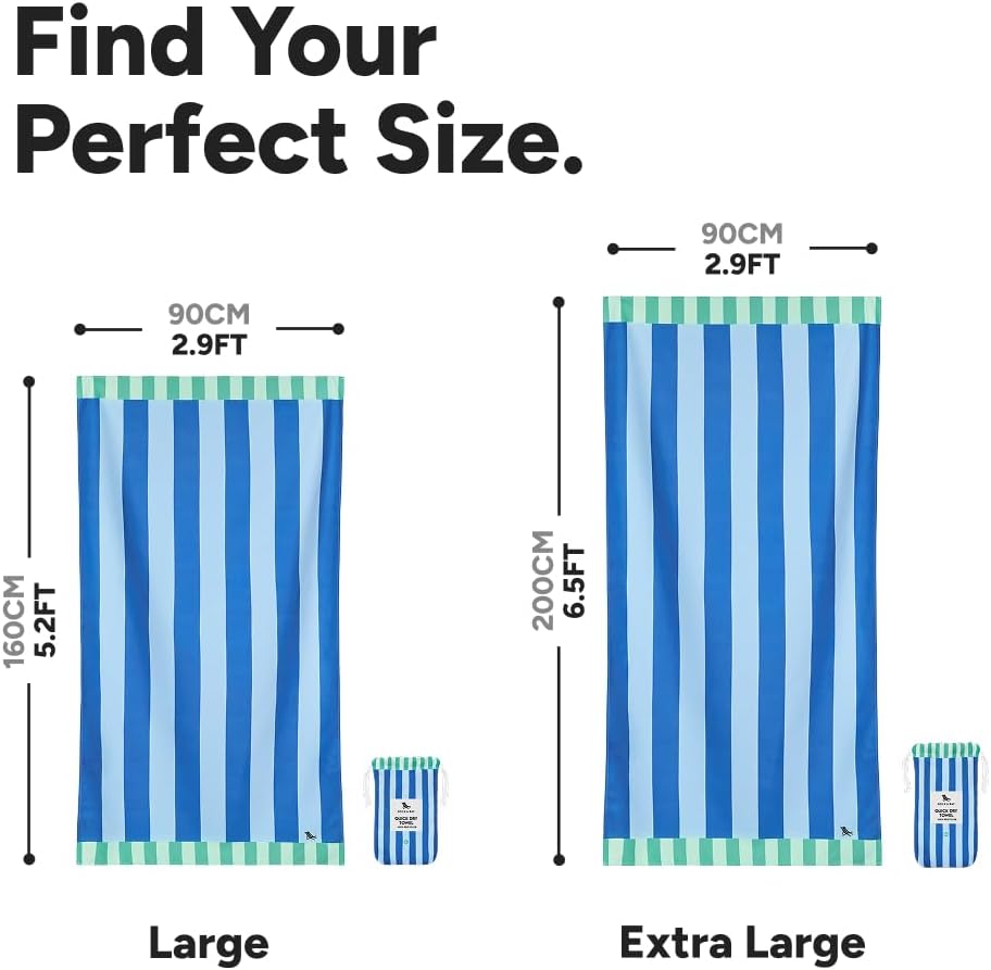 Dock & Bay Beach Towel - Quick Dry, Sand Free - Compact, Lightweight - 100% Recycled - Includes Bag - Blue Sky - Large (160x90cm, 63x35)