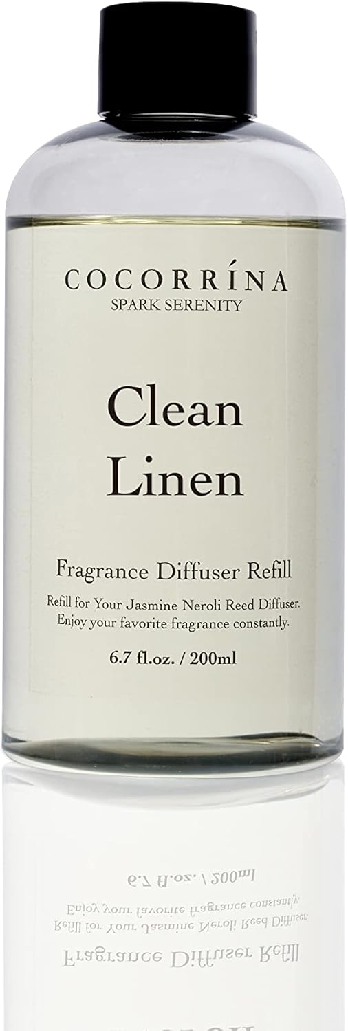 Cocorrína Clean Linen Scented Reed Diffuser Oil with 8 Sticks Fragrance for Bedroom, Bathroom, Oil Diffuser, Home Décor, 6.7 fl oz. (200 ml)