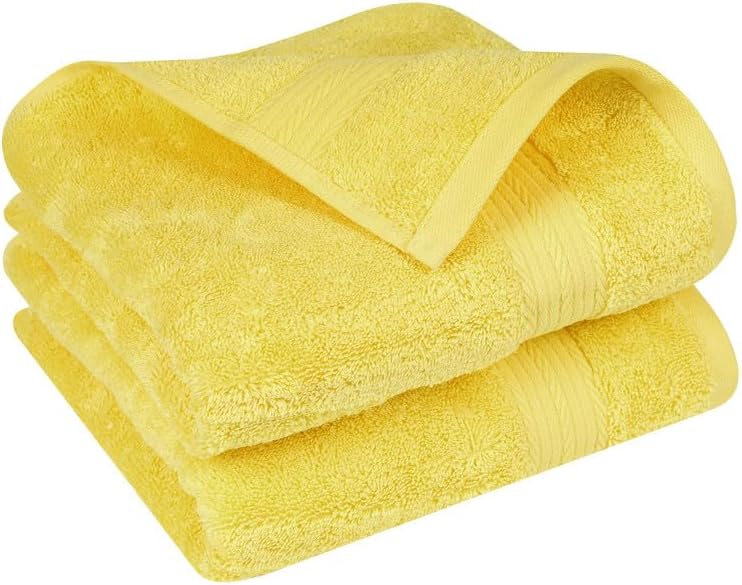 Ample Decor Bathroom Hand Towels 18 X 28 Inch 600 GSM 100% Cotton, Highly Absorbent - 2 Pcs Yellow