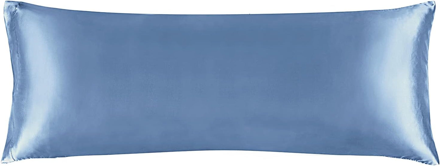BEDELITE Satin Body Pillow Cover, Super Soft and Cooling Body Pillow Pillowcase for Hair and Skin, Breathable Silky Full Long Pillowcase Cover(20"x54", Airy Blue)