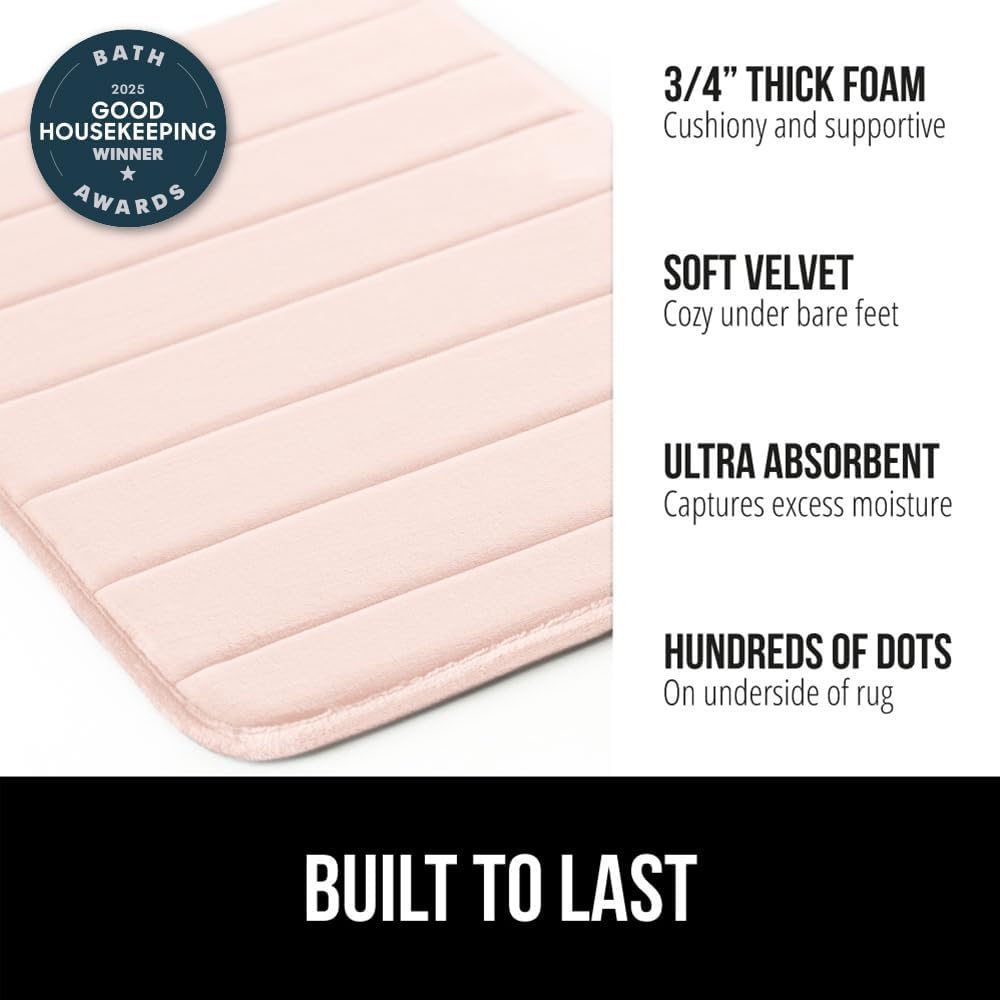 GORILLA GRIP Memory Foam Bath Mat, Soft Absorbent US Designed Bathroom Rug, Gripping Dots Machine Washable Bathmat, Cushioned Floor Mats, Shower Sink Rugs Room Décor Accessories, 24x17 Pink