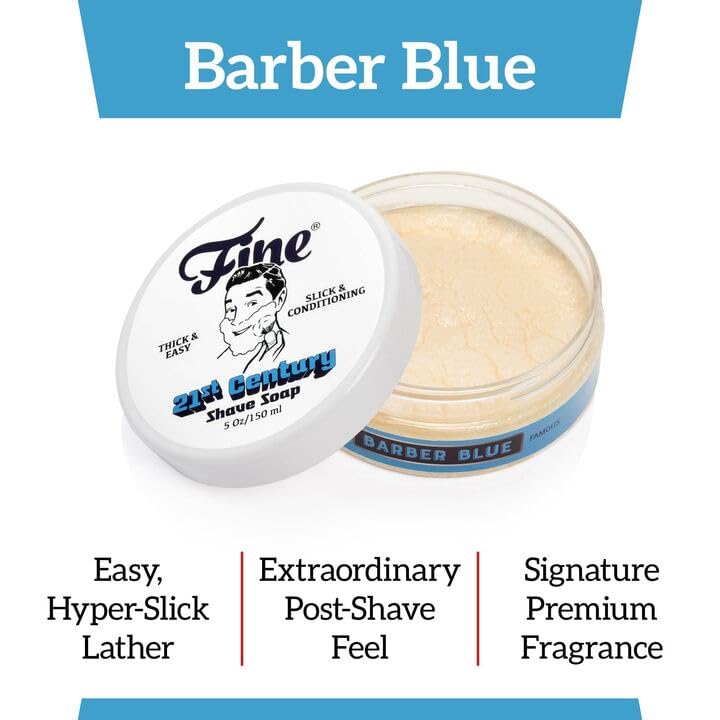 Mr. Fine 21C Men’s Shaving Soap, Builds Thick & Easy Lather, Protects From Razor Burn & Irritation, No Artificial Colors, Made In Italy, 5oz. (150ml), Barber Blue