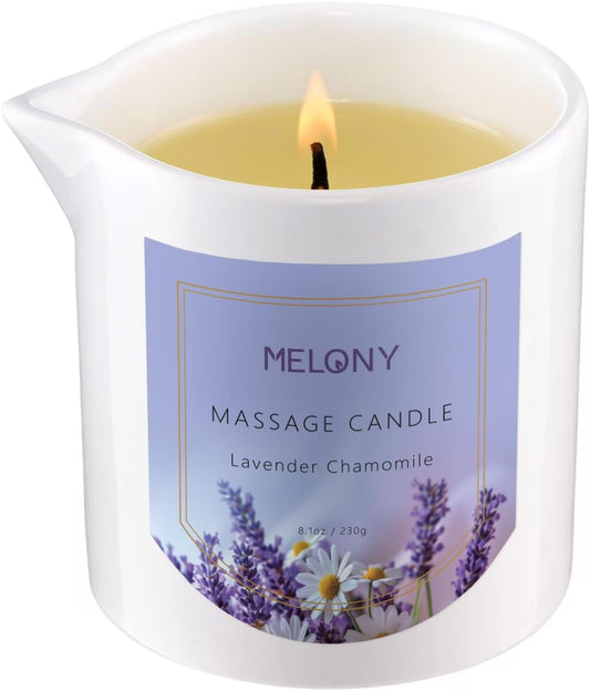 MELONY Luxury Massage Candle - Moisturising, Body Oil Candles for Muscle Relaxation, 8.1OZ (Lavender Chamomile)