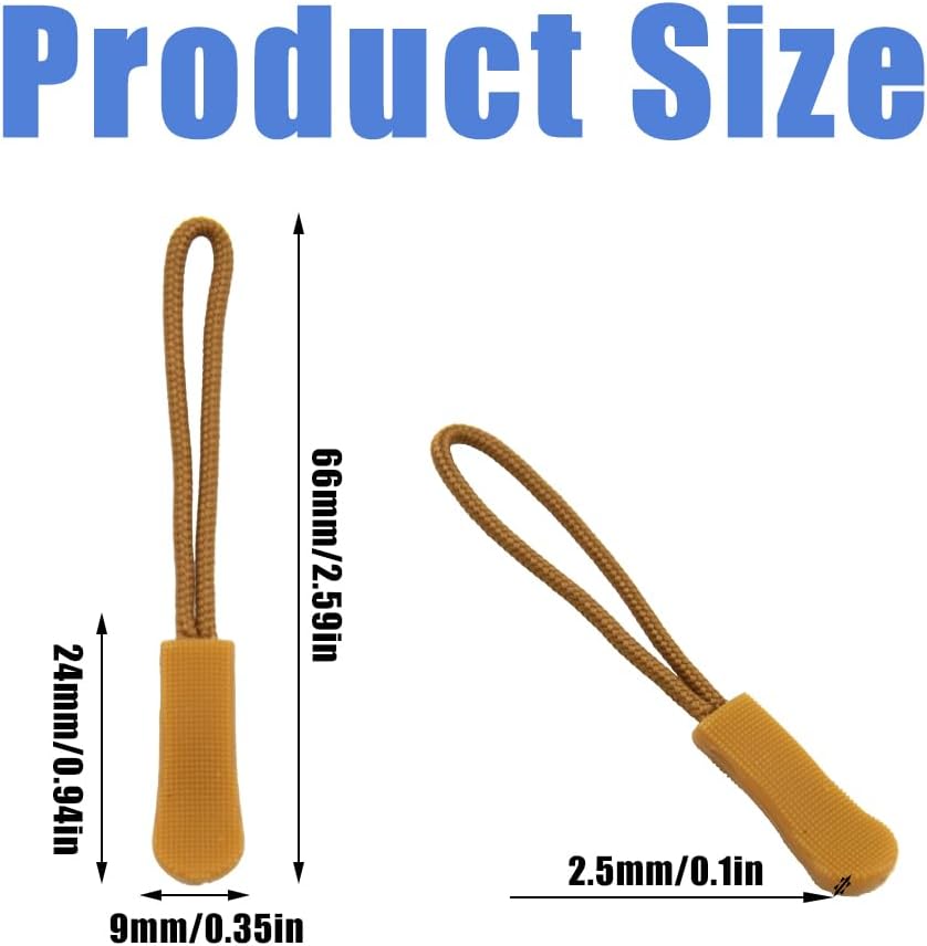 Ruidee 50 Pieces Zipper Pulls Zipper Tabs Zipper Pull Cord Extender Replacement Zipper Pulls for Backpacks, Jackets, Luggage, Purses, Handbags（Brown）