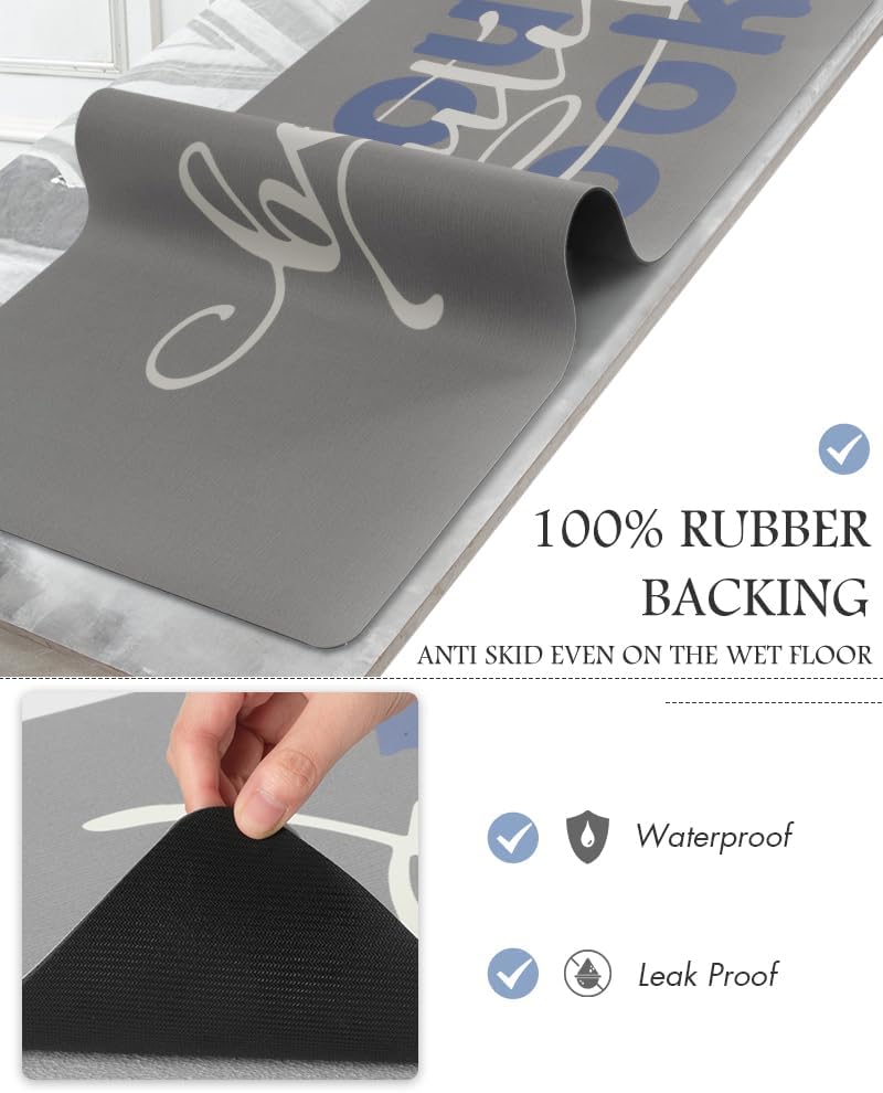 MontVoo-Bath Mat Rug Long Non Slip Super Absorbent Bathroom Runner Stain Resistant Quick Dry Thin Bathroom Mat Fit Under Door-24"x70",Blue-Look