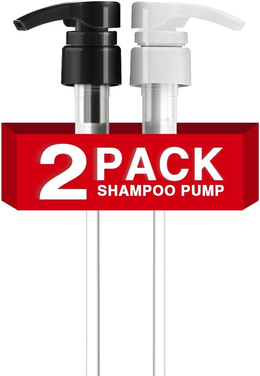 2-Pack Shampoo Pump for Liter 33.8 oz Shampoo and Conditioner, Pump Dispenser Fits Most Salon Bottles with 1-inch Wide Opening, Black & White Replacement Pump for Soft Hair Products, Body Wash, Lotion