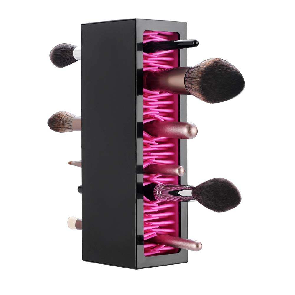 Makeup Brushes Holder Organizer, Silicone Vanity Air Drying Rack Display Storage for Brush, Eyeliners and More, Practical Cosmetic Tools Container (Red-Black)