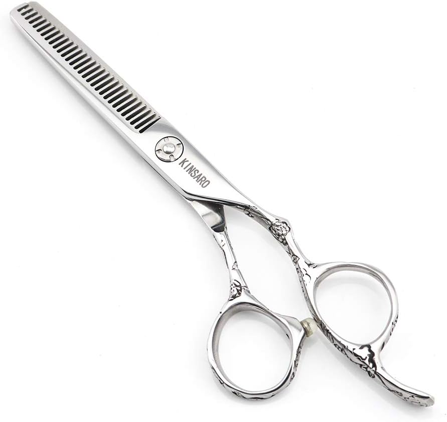 Hair Scissors 6 Inch Professional Barber Hair Thinning Scissors Thinning Shears 440C Barber Shears 30 Teeth Rose handle KINSARO for Hairdresser Barbershop or Home Use