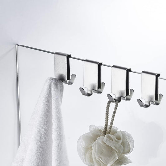 Double Hooks for Glass Shower Door, Towel Hooks Over The Bathroom Glass Wall 0.31-0.39in, Stainless Steel, Brushed,4 Pack.