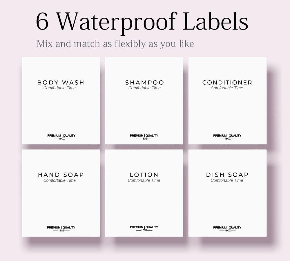 Shampoo and Conditioner Bottles, Refillable Shampoo Bottles with 6 Waterproof Labels, Apothecary Dispenser for Shampoo Lotion Oil Shower Soap Hand Soap and Dish Soap (Matcha Green)