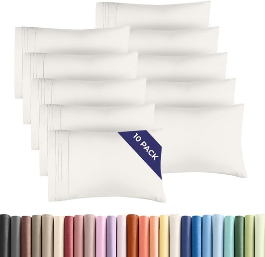 Standard Pillow Cases Set of 10 - Ultra Soft Hotel Quality Pillowcase Covers - Comfy & Wrinkle Free - Shrink, Stain and Fade Resistant - Machine Washable Pillow Protectors - 10 Pcs Set - Antique White